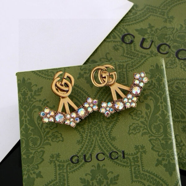 GUCCI-Gold Flower Diamond Stud Earrings # 2352