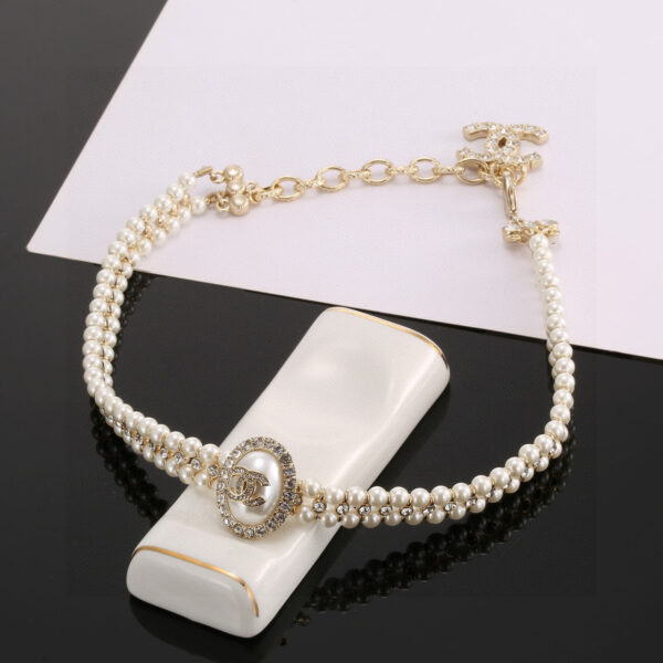 CHANEL-Oval Diamond-Embedded Double-Layer Necklace #2357
