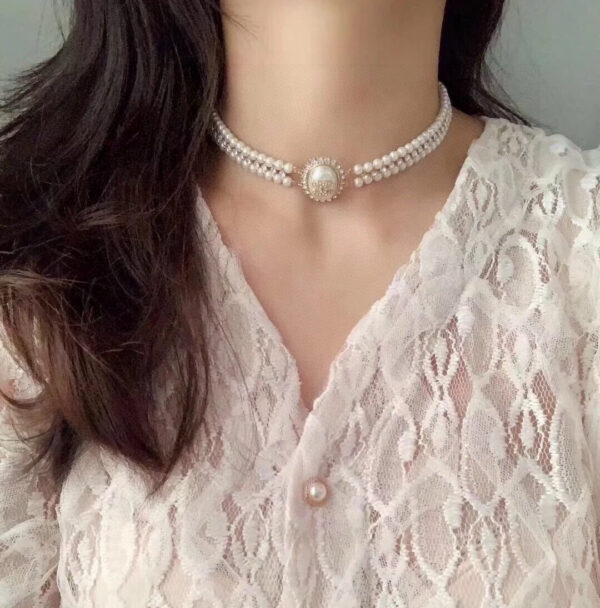 CHANEL-Oval Diamond-Embedded Double-Layer Necklace #2357