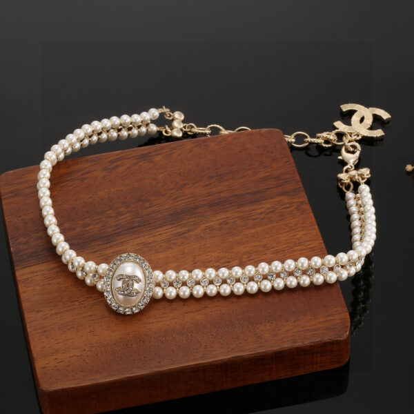 CHANEL-Oval Diamond-Embedded Double-Layer Necklace #2357