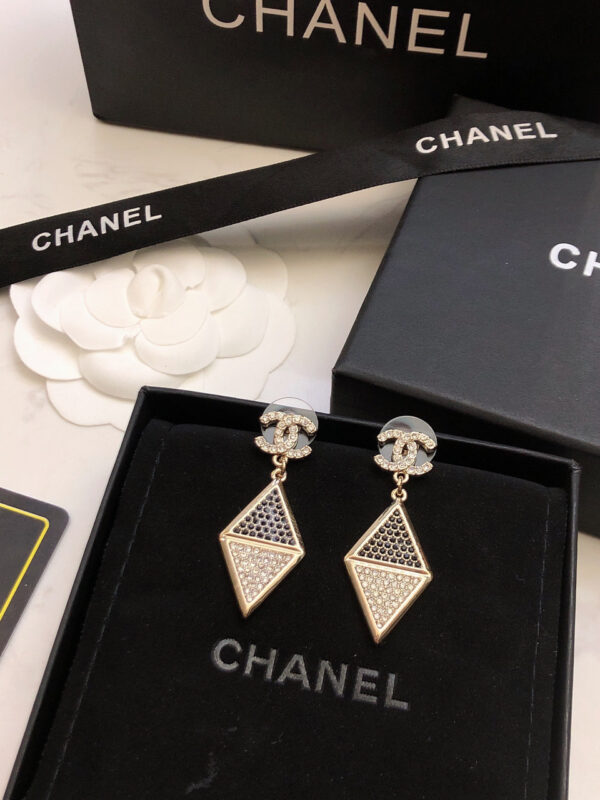 CHANEL-Triangular Black Diamond Stud Earrings # 2361