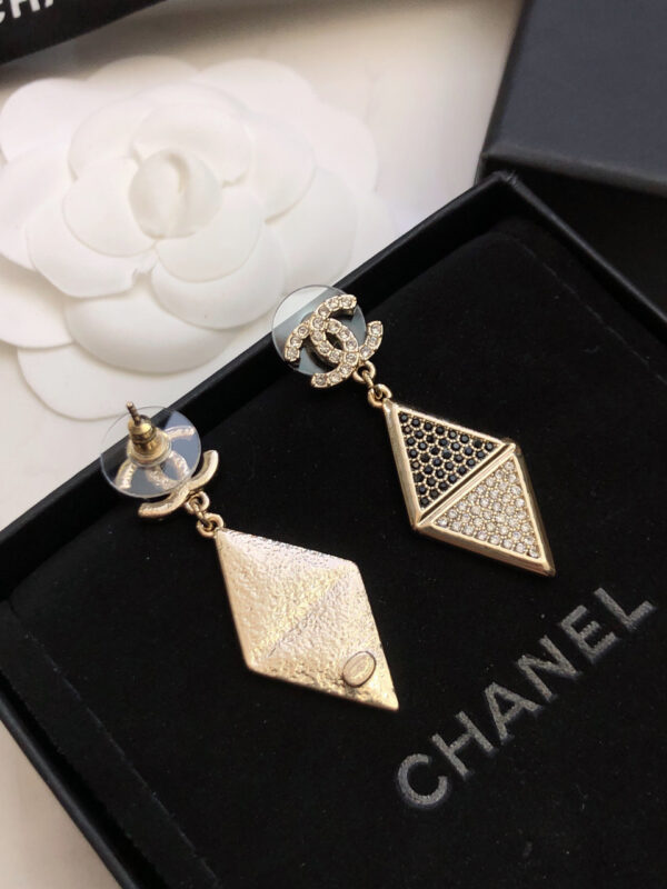 CHANEL-Triangular Black Diamond Stud Earrings # 2361