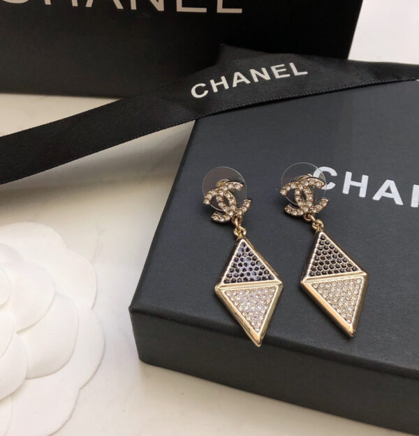 CHANEL-Triangular Black Diamond Stud Earrings # 2361