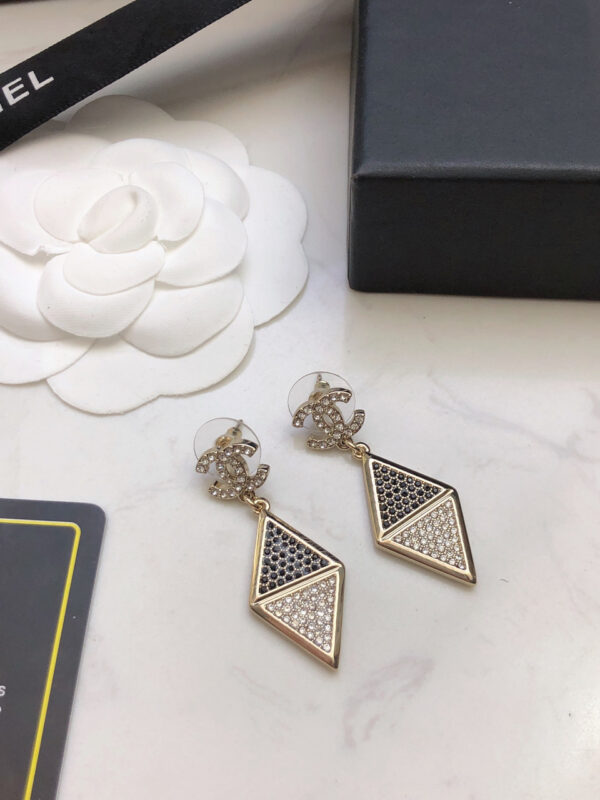 CHANEL-Triangular Black Diamond Stud Earrings # 2361