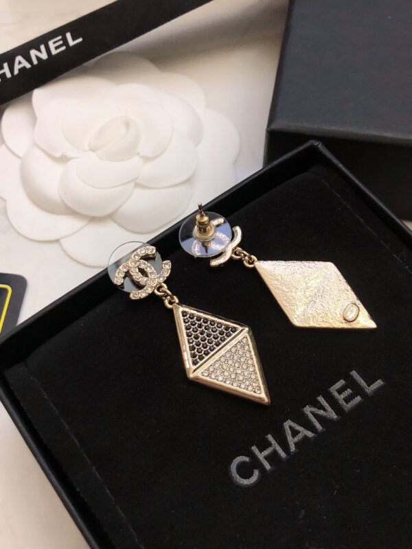 CHANEL-Triangular Black Diamond Stud Earrings # 2361