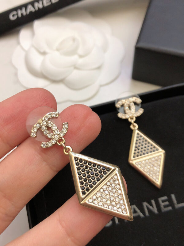 CHANEL-Triangular Black Diamond Stud Earrings # 2361
