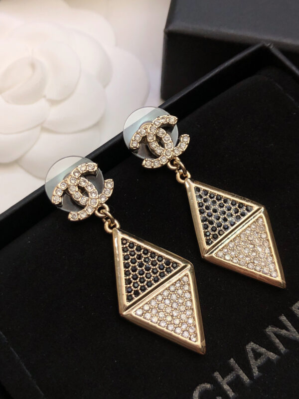 CHANEL-Triangular Black Diamond Stud Earrings # 2361