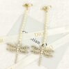 DIOR-Tassel Pearl Dragonfly Rhinestone Stud Earrings #2363