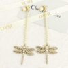 DIOR-Tassel Pearl Dragonfly Rhinestone Stud Earrings #2363