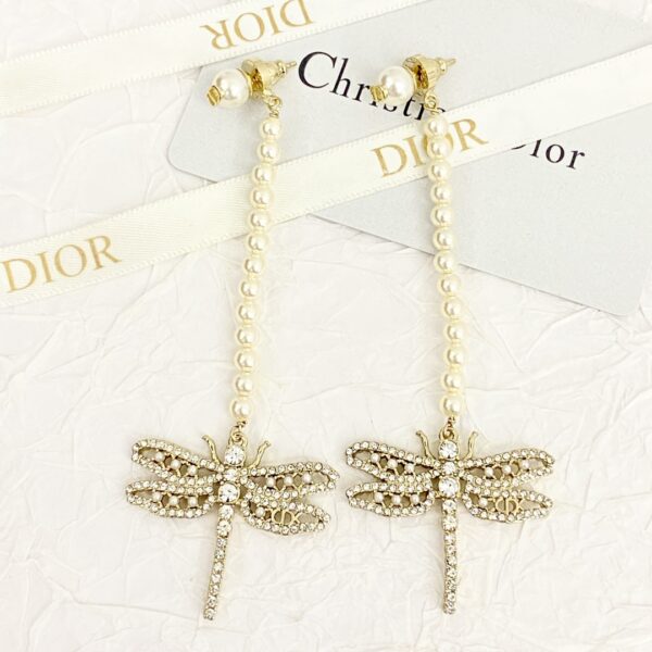DIOR-Tassel Pearl Dragonfly Rhinestone Stud Earrings #2363
