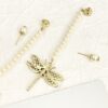 DIOR-Tassel Pearl Dragonfly Rhinestone Stud Earrings #2363