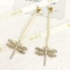 DIOR-Tassel Pearl Dragonfly Rhinestone Stud Earrings #2363