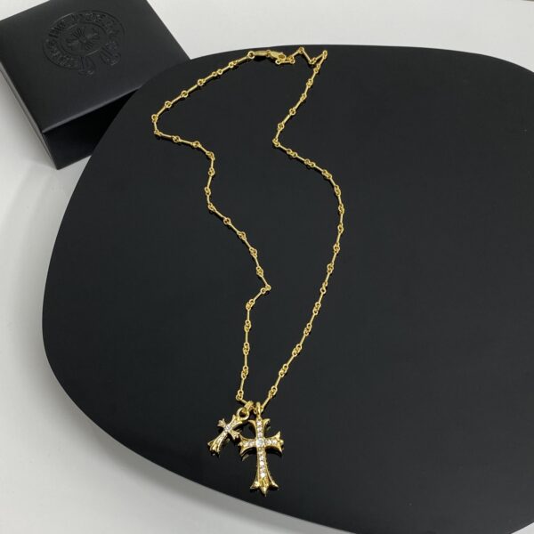 Chrome Hearts-Large & Small Dual Gold Cross Necklace #2379