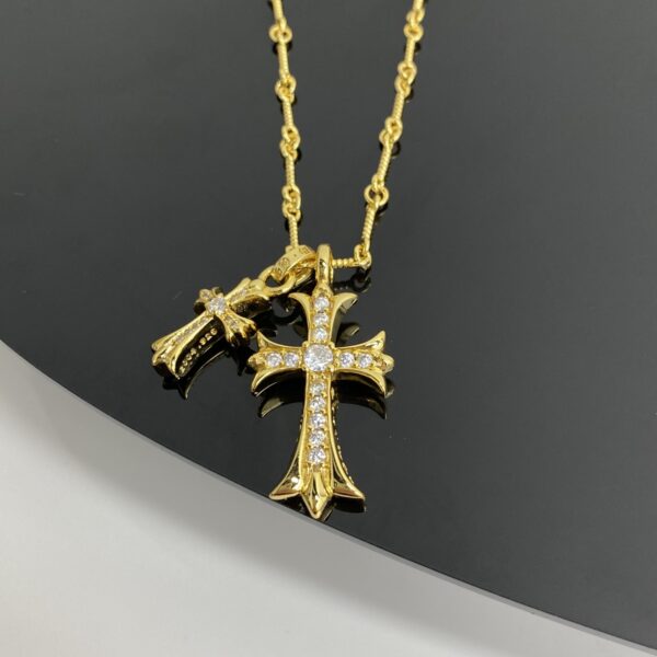 Chrome Hearts-Large & Small Dual Gold Cross Necklace #2379