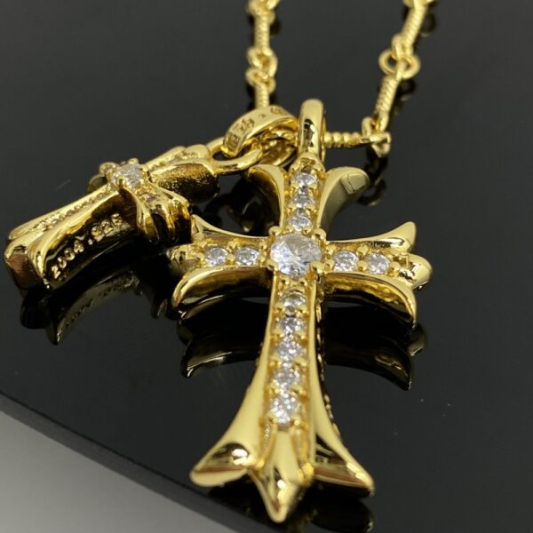 Chrome Hearts-Large & Small Dual Gold Cross Necklace #2379