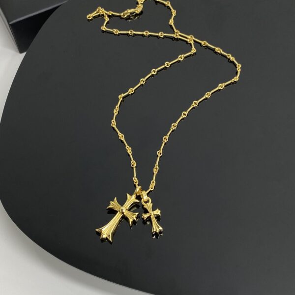 Chrome Hearts-Large & Small Dual Gold Cross Necklace #2379