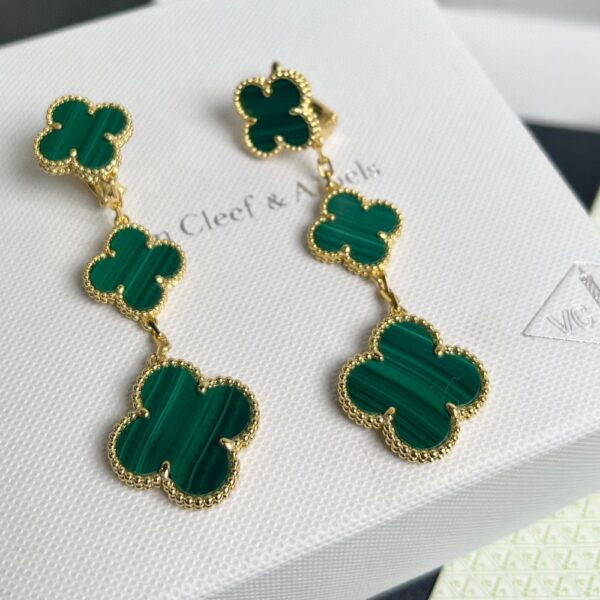 Van Cleef Arpels -Three-Flower Green Stud Earrings #2397