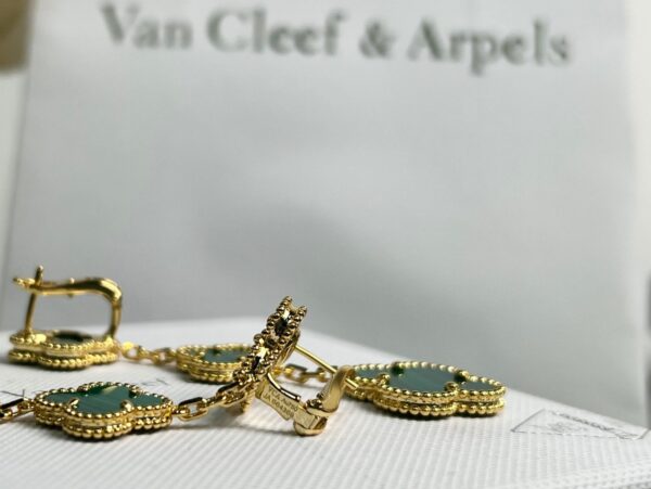 Van Cleef Arpels -Three-Flower Green Stud Earrings #2397