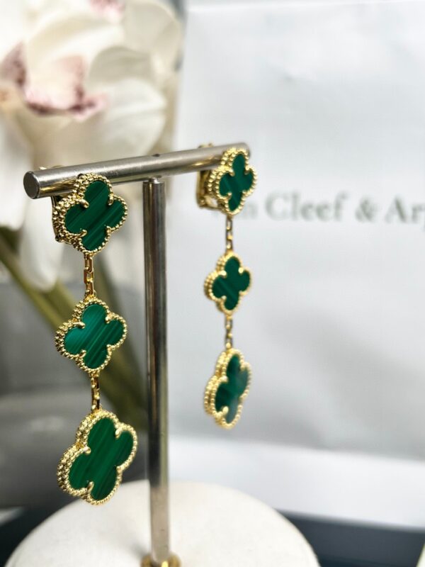 Van Cleef Arpels -Three-Flower Green Stud Earrings #2397