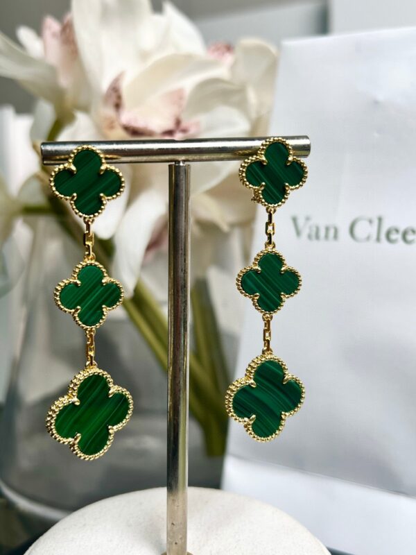 Van Cleef Arpels -Three-Flower Green Stud Earrings #2397