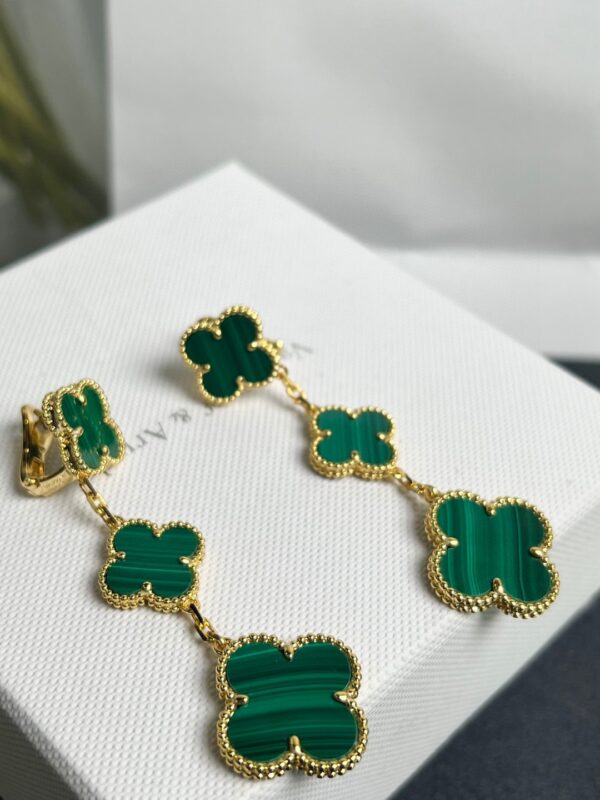 Van Cleef Arpels -Three-Flower Green Stud Earrings #2397